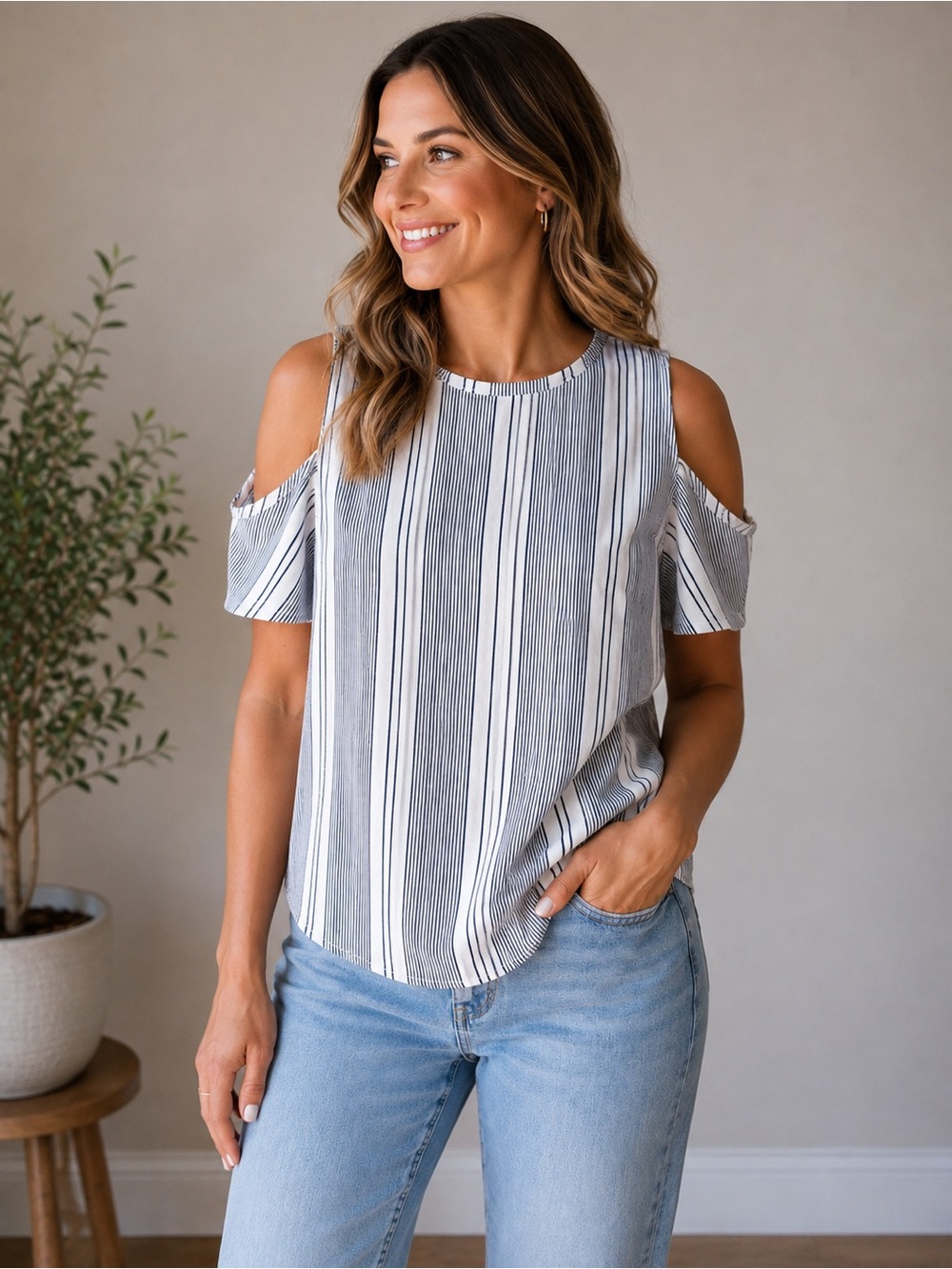 Bobeau small cold shoulder top